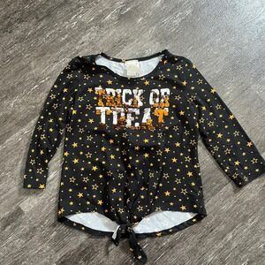 Girls Trick Or Treat Halloween Shirt Size 10 Long Sleeve Black Stars
